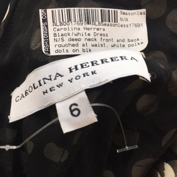 CAROLINA HERRERA Black & White/Ivory Polka Dot Silk Chiffon Dress Size 6 - Picture 4 of 8